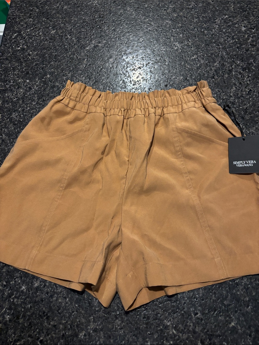 Vera Wang Tan High-Waist Elastic Short